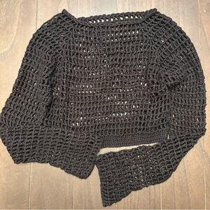 Black Crochet Knit Sweater Fairy Grunge Witchy Boho Open Knit Top